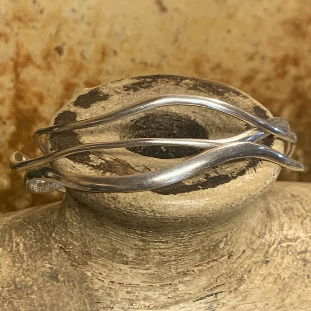 Milor 950 Silver Wavy Bangle Bracelets Set of 3 Made in Italy